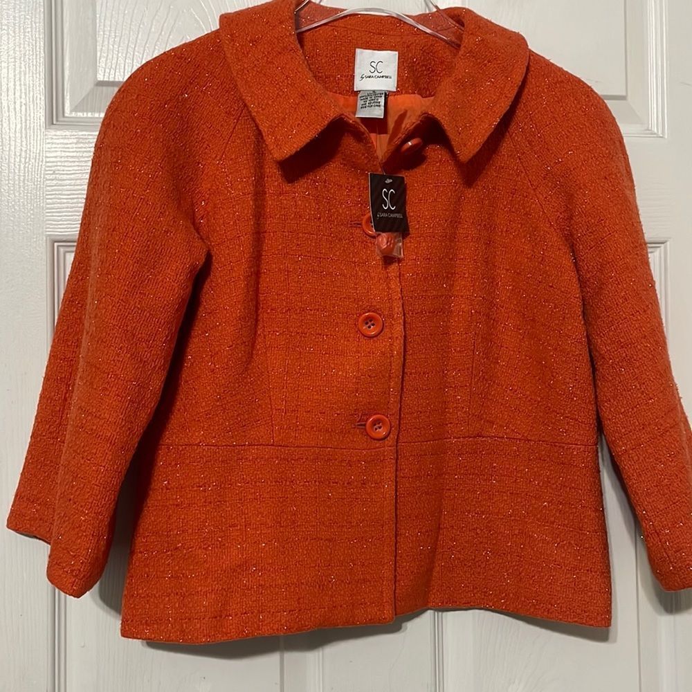Sara Campbell Orange Blazer with Structured Fit and Pointed Collar